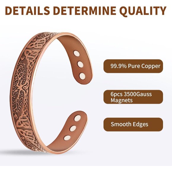 Elegant Adjustable Cuff Bracelet with 3500 Gauss Magnets - Vintage Floral Design - Picture 3 of 8